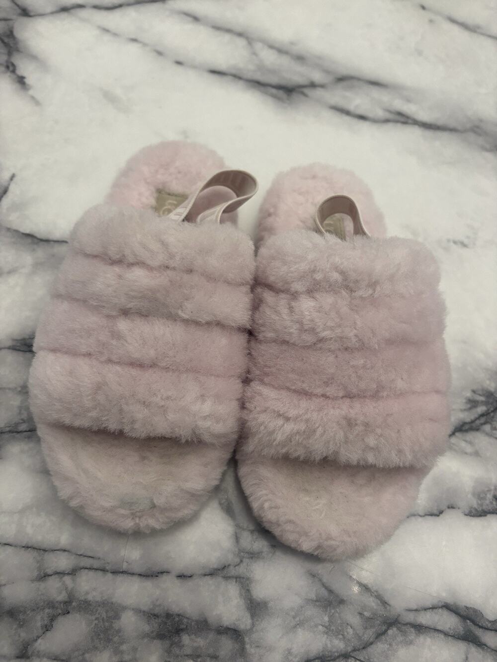 UGG Fluff Yeah Pink Slide Slipper GIRLS Kids Youth Size 2 Logo Strap 33.5